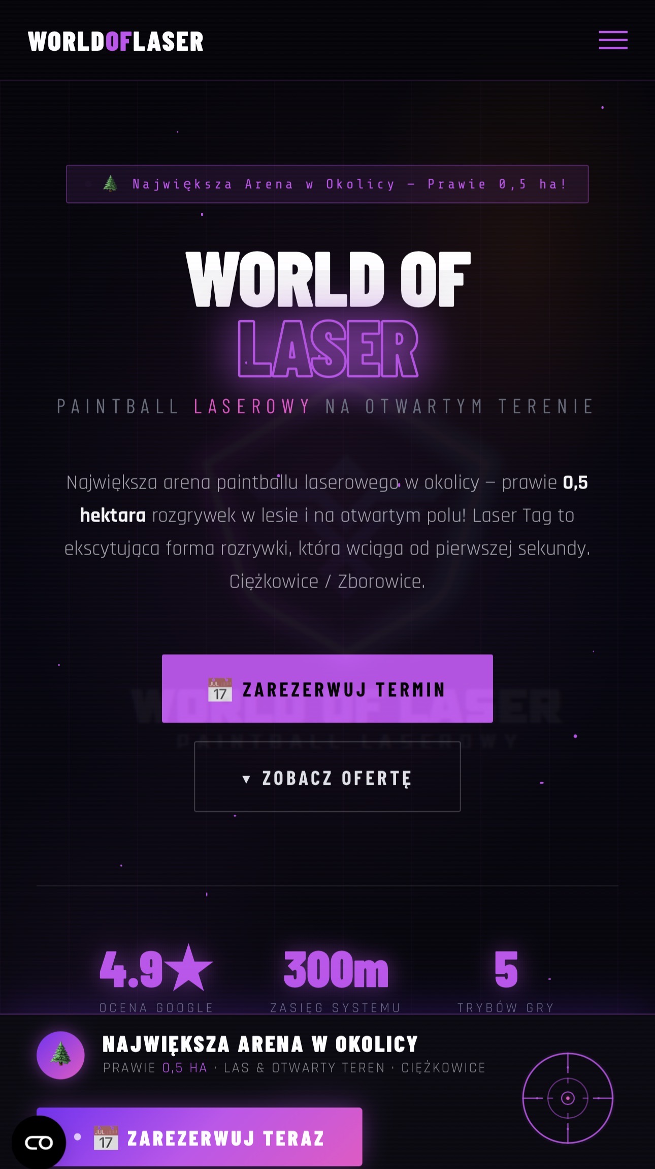 World of Laser — widok mobilny